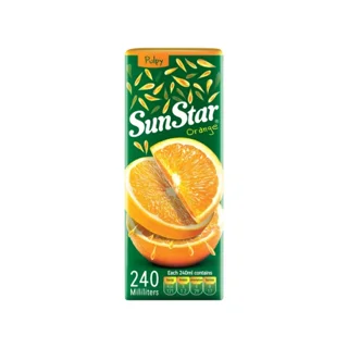 آبمیوه نکتار پالپ‌دار پرتقال سان استار پاکتی 240ml باکس 36 عددی
