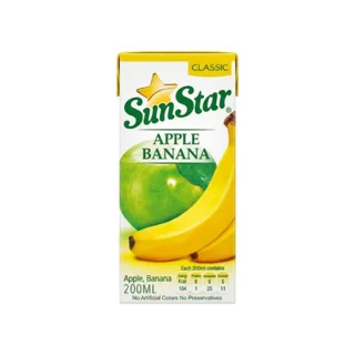 آبمیوه پاکتی سیب موز سان استار 200ml باکس 36 عددی